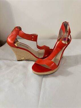 Michael Kors Red-Orange Espadrille Wedge Sandals